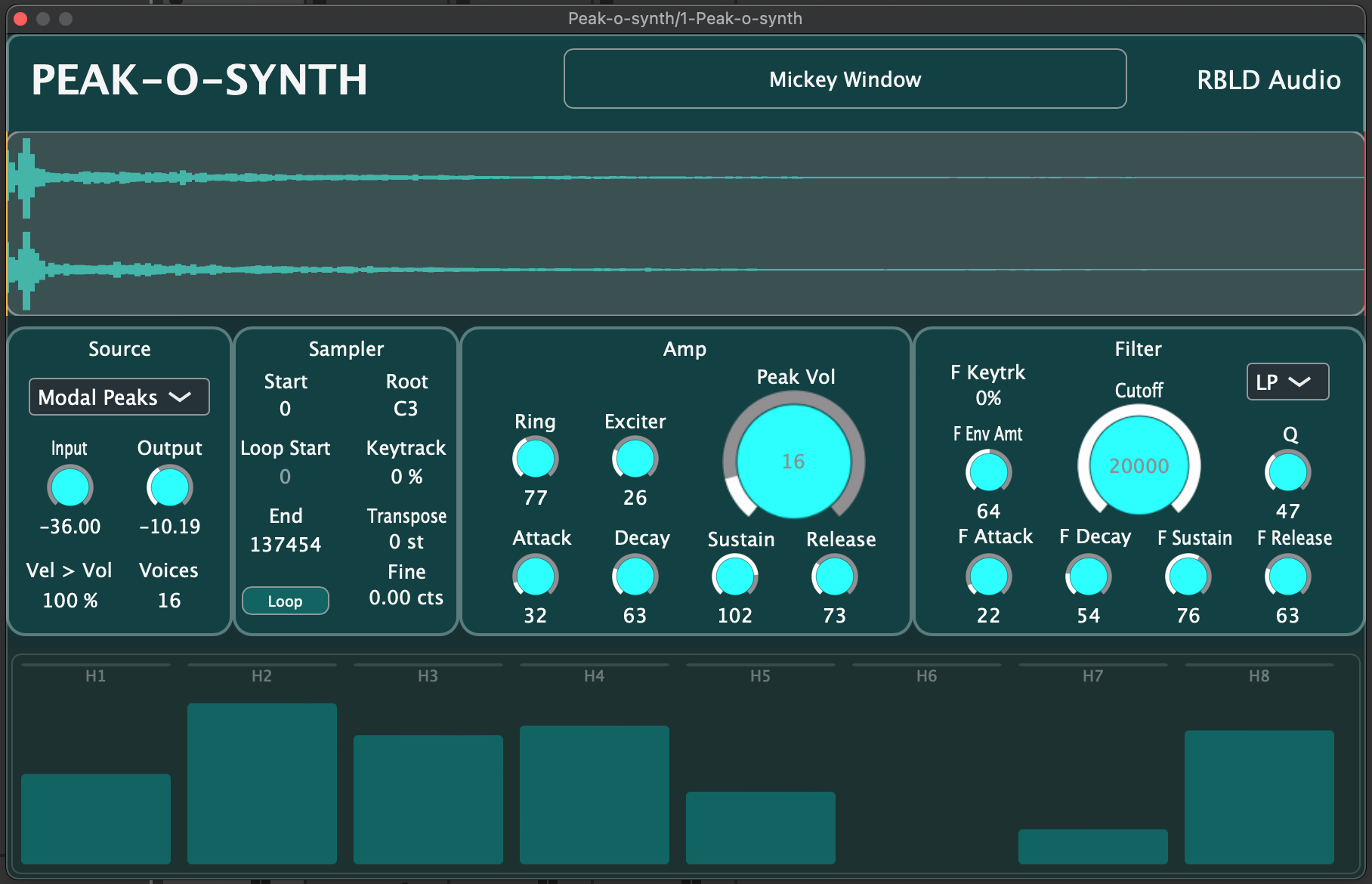 Peak-o-Synth — interface completa
